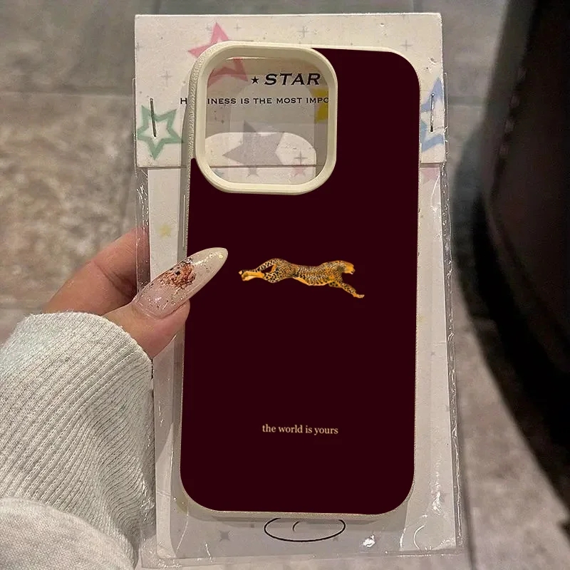 Phone Accessories Red - ファッションレオパード柄ワインレッドソフトフォンケース iPhone 18 17 16 11