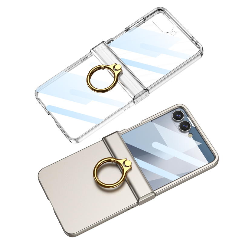 Phone Accessories Ring Holder - Samsung Z Flip 7用リングスタンド付きスマホケース、スリムマットヒンジ保護ホルダー、ハードシェルカバー、Samsung Galaxy Z