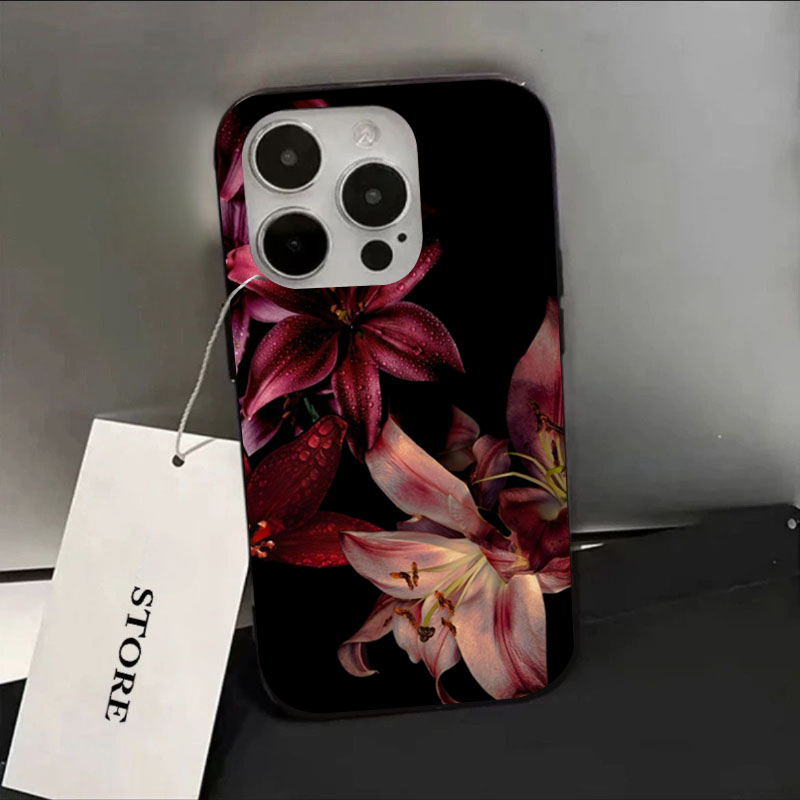 Phone Accessories Red - エレガントな赤いユリの花柄 iPhoneケース iPhone 16E 16 15