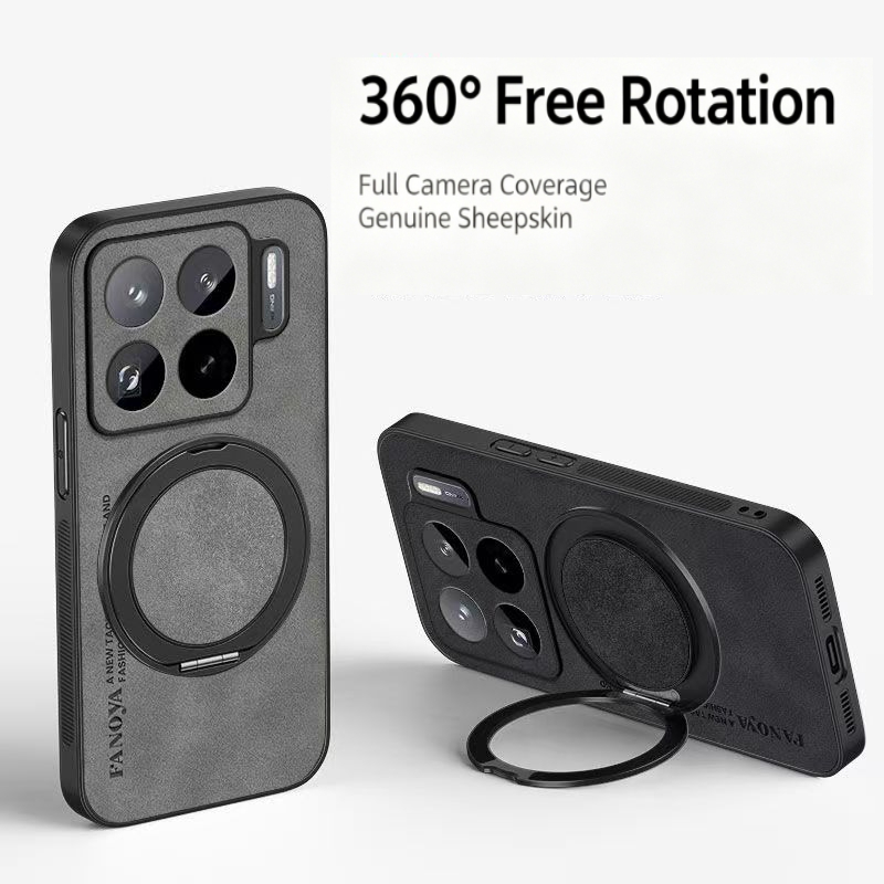Phone Accessories Ring Holder - 羊革PUレザー製マグネット式360度回転スマホケース ° 回転リング付きキックスタンド マット耐衝撃バックカバー Xiaomi 17T