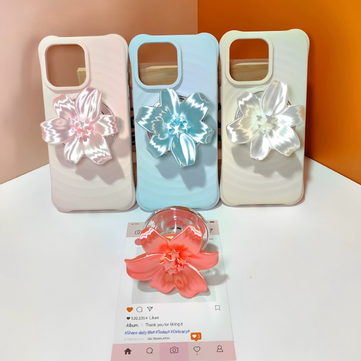 Phone Accessories And Cases - 光沢のあるパールリリーフラワー磁気式スマホグリップホルダー可愛いフィンガーソケットスマホスタンドブラケット携帯ケース女子日常アクセサリー