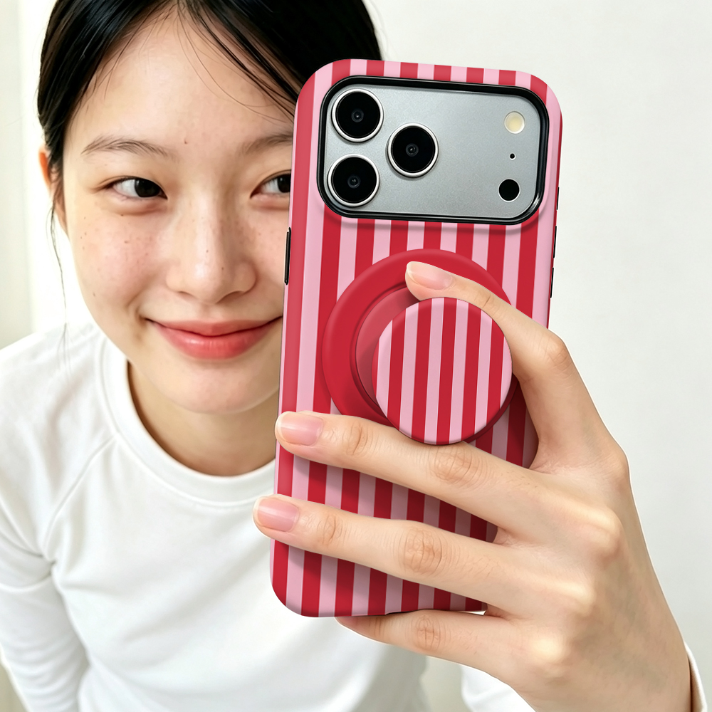 Phone Accessories Red - 赤いストライプ柄のマグネット式ケース iPhone 17 16 15 14