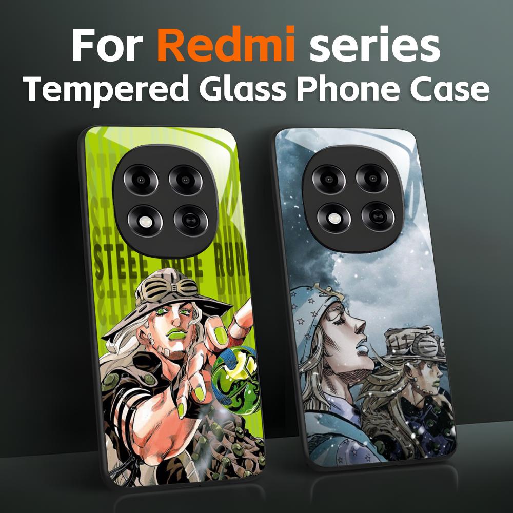 Xiaomi Phone Accessories - アニメ「ジョジョの奇妙な冒険 スティール・ボール・ラン」クールなスマホケース、強化ガラスケース、Redmi Note11、12、13、14Pro Plus S、5G、14C、A3対応