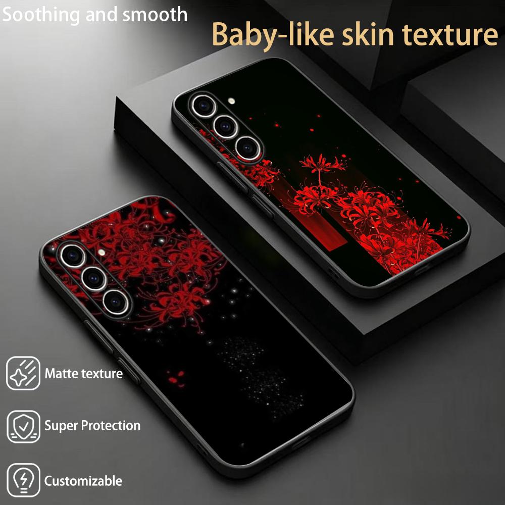 Phone Accessories Red - 赤いスパイダーリリー柄の日本風アートデザインスマホケース Samsung Galaxy S26 S25 S24