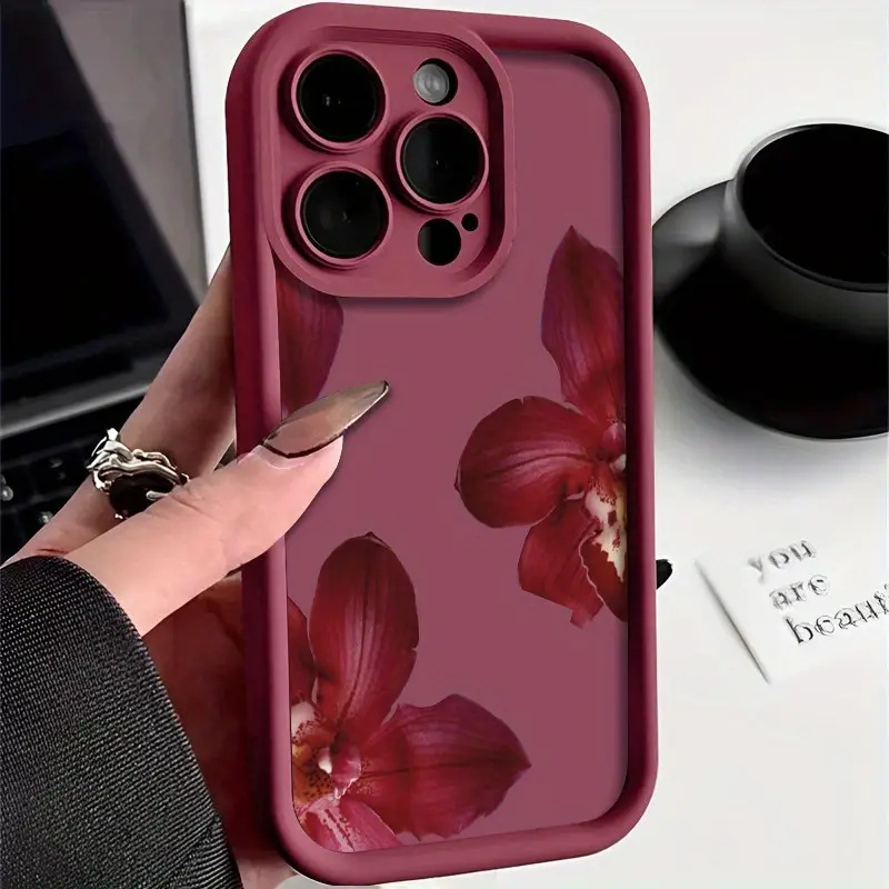 Phone Accessories Red - ワインレッドの蘭の花柄のiPhoneケース iPhone 11 12 13 14