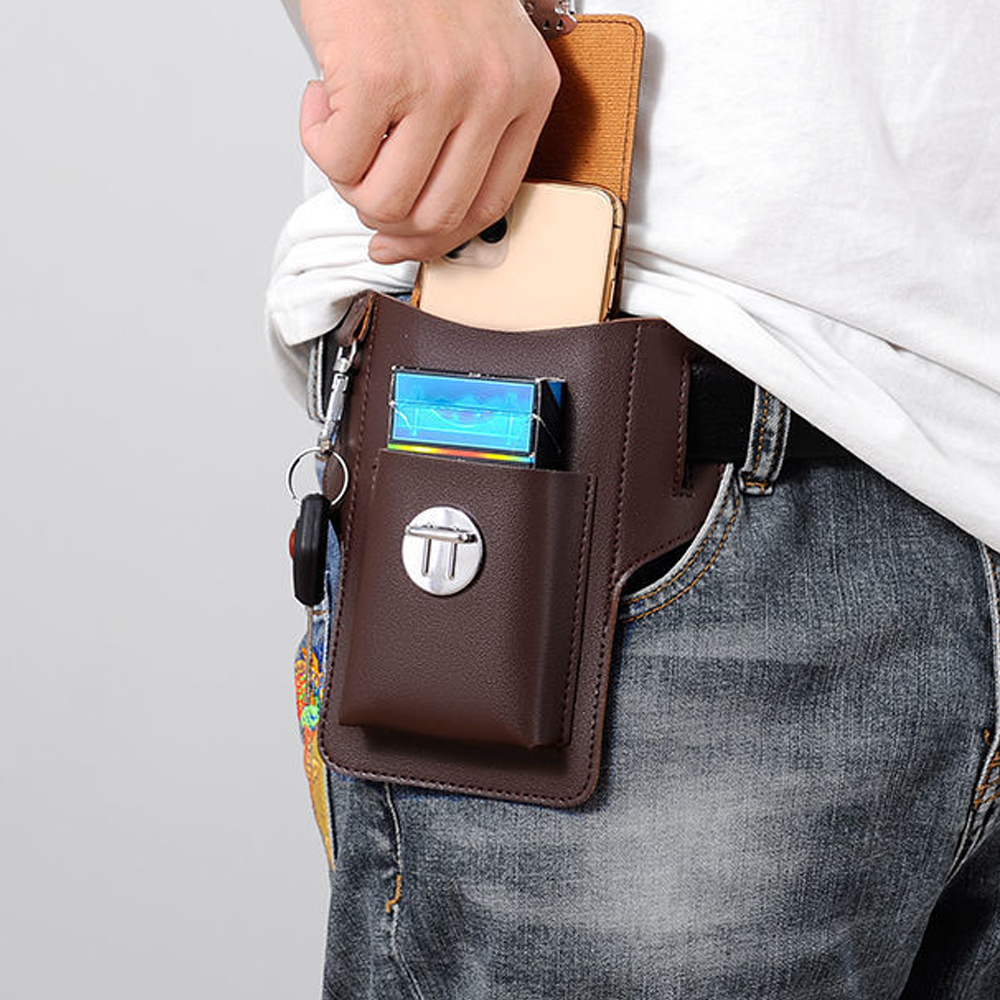 新型メンズウエストバッグ 携帯電話バッグ アウトドアPUレザ - Phone Accessories For Men のレビューと価格