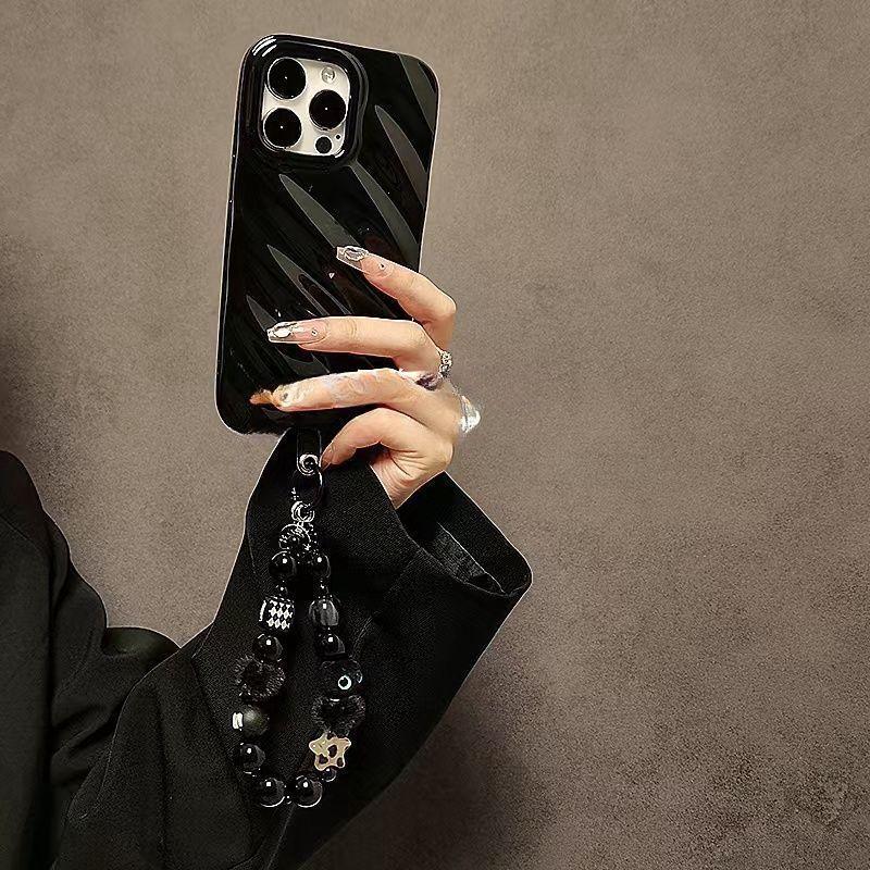 豪華な黒いふわふわ猫モバイルフォンストラップ、ビーズハンドル - Phone Accessories And Electronics のレビューと価格