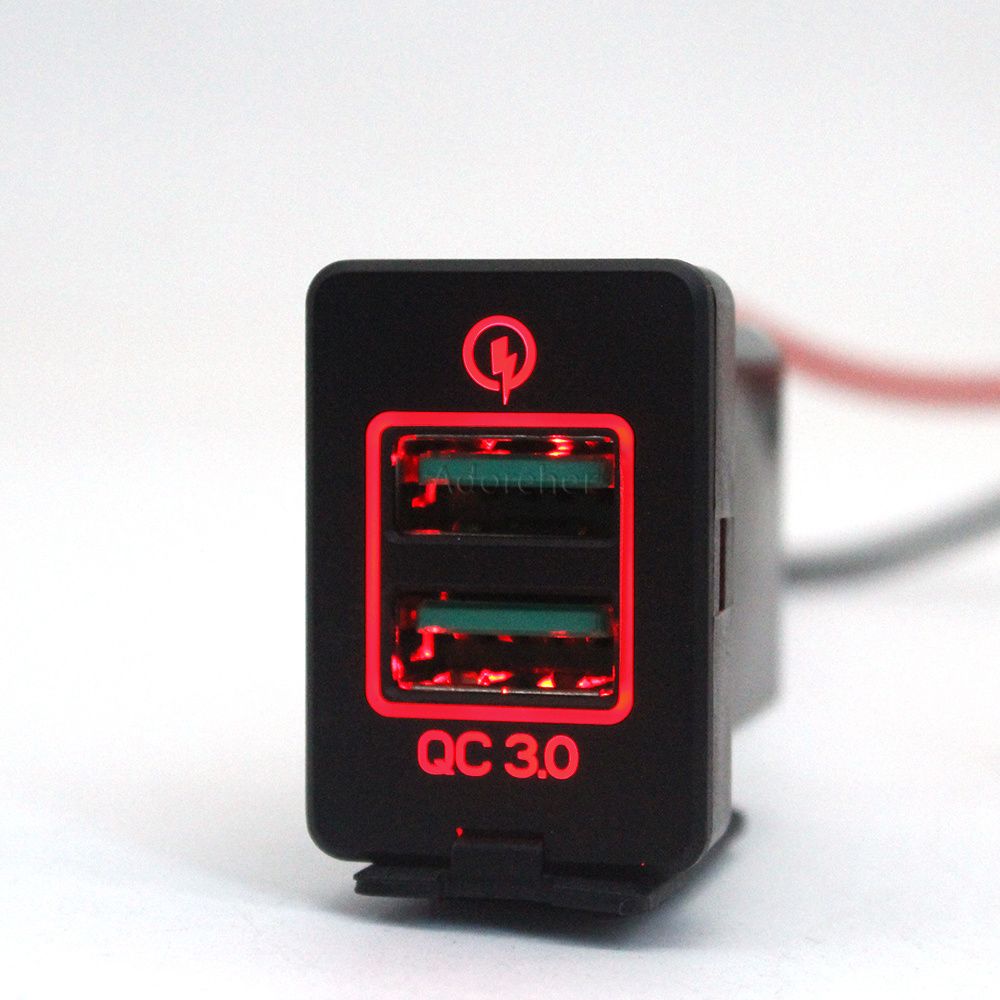 1PC レッド LED 車の充電器デュアル QC3.0 US - Phone Accessories Red のレビューと価格