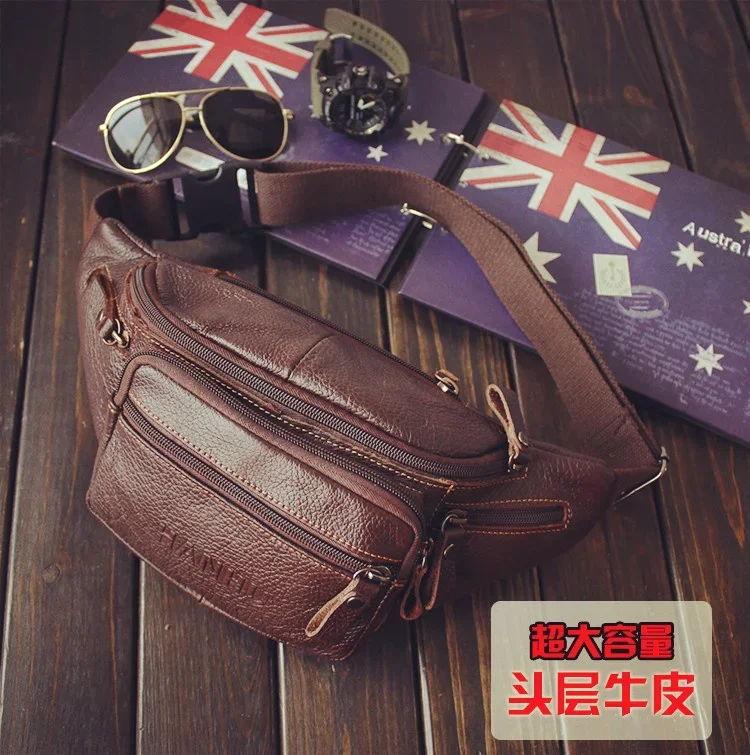 本物の牛革ウエストバッグ男性おかしいパックベルトバッグ電話ポ - Phone Accessories For Men のレビューと価格
