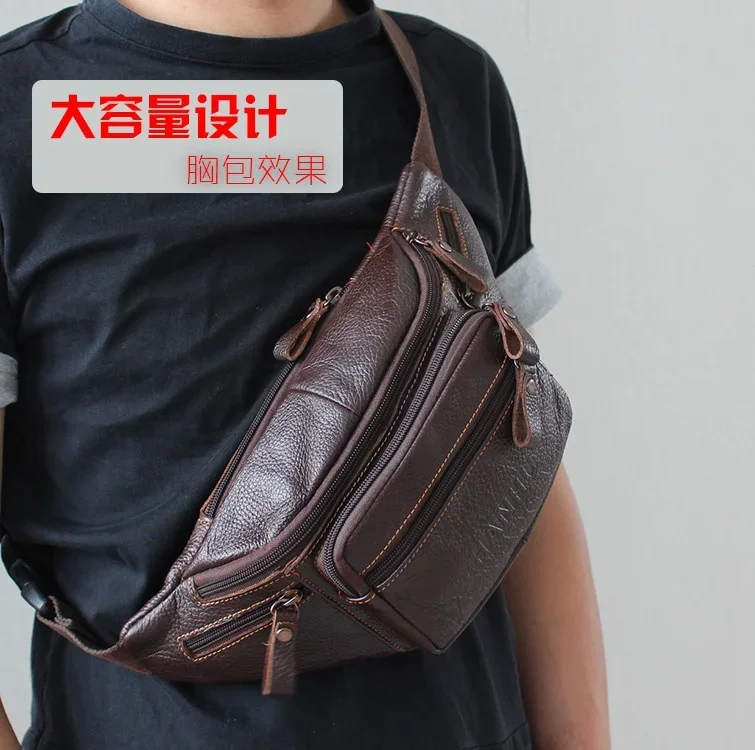 本物の牛革ウエストバッグ男性おかしいパックベルトバッグ電話ポ - Phone Accessories For Men のレビューと価格