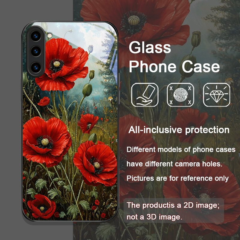 レトロなポピーの花柄、ホットレッドプリントの強化ガラス製スマ - Phone Accessories Red のレビューと価格