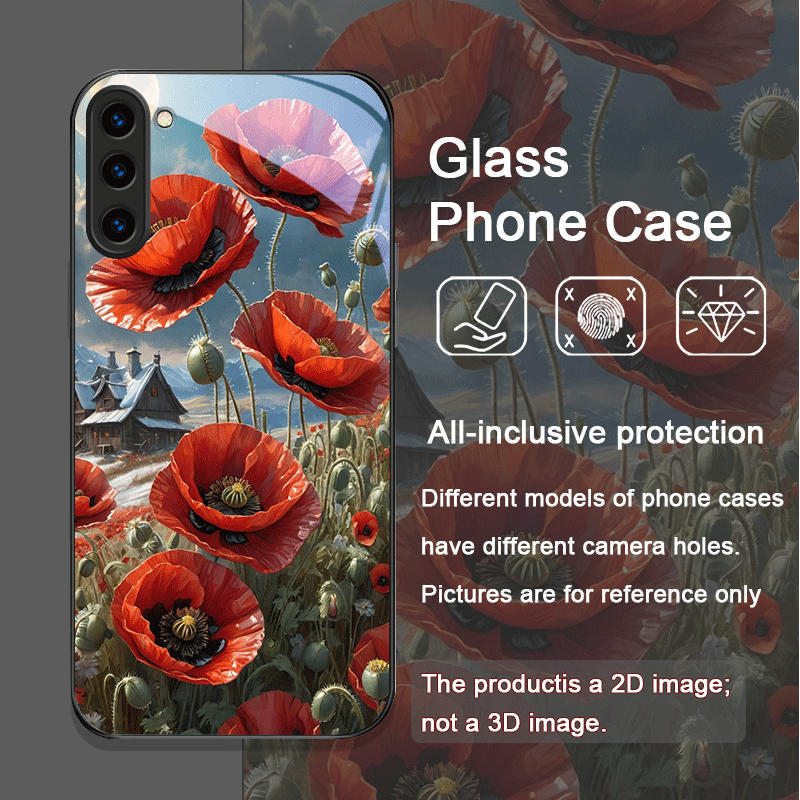 レトロなポピーの花柄、ホットレッドプリントの強化ガラス製スマ - Phone Accessories Red のレビューと価格