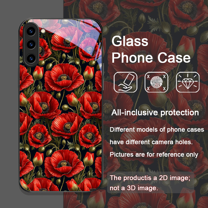 レトロなポピーの花柄、ホットレッドプリントの強化ガラス製スマ - Phone Accessories Red のレビューと価格