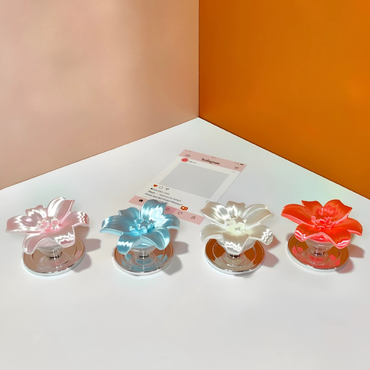 光沢のあるパールリリーフラワー磁気式スマホグリップホルダー可 - Phone Accessories And Cases のレビューと価格