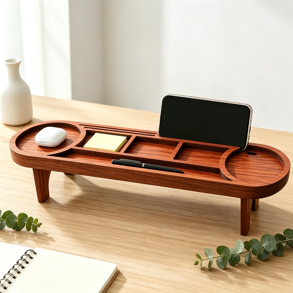 木製デスクオーガナイザー 電話スタンド付き 多機能デスクトッ - Phone Accessories Rack のレビューと価格