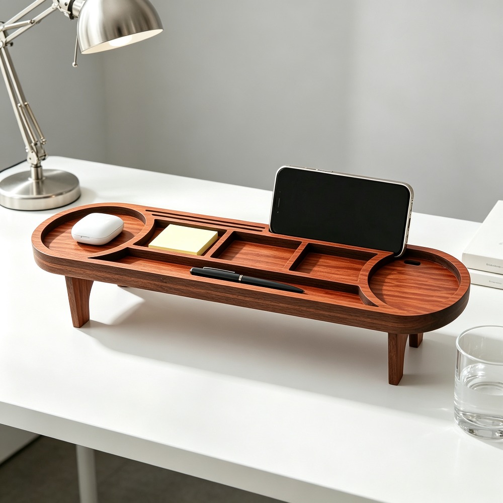 木製デスクオーガナイザー 電話スタンド付き 多機能デスクトッ - Phone Accessories Rack のレビューと価格